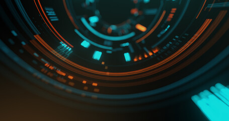 Hi-tech abstract futuristic concept. circle elements with dots and lines on black background.  3D rendering