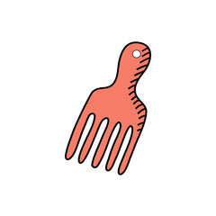 A comb for curly hair in a doodle style. Vector illustration isolated on a white background. Hair styling concept. Black and pink