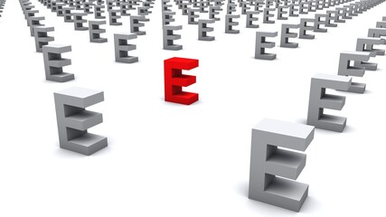 3D illustration of  the letter E Standing out from the crowd