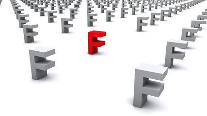 3D illustration of  the letter F Standing out from the crowd