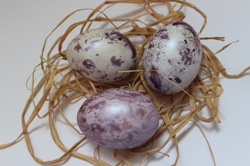 Easter image. Marble easter eggs in a nest. Stylish Easter.