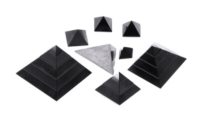 abstract black geometric pyramids isolated on white background