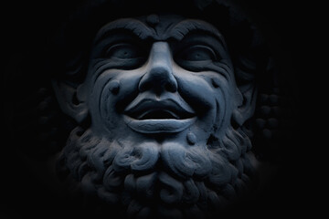 Ancient statue of god of wine, fun and entertainment Bacchus (Dionysus). Fragment.