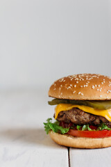 burger on wooden background 