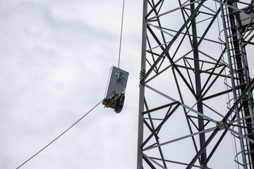 antenna 5g mobile network transmitter was pulled to the top of a mobile phone pole. to upgrade from...