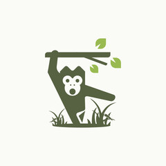 Monkey Animal Leaf Vector Logo Design