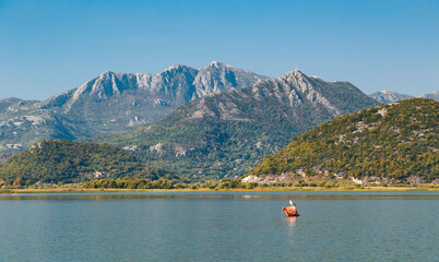 A beautiful landscape view at Lake Skadar and Dinaric Alps in Montenegro, National Park, famous tourist attraction and the largest lake in Southern Europe.