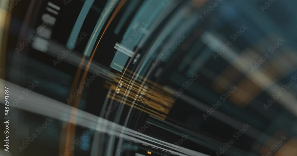 Poster abstract curved technology background with blue and orange neon light digital effect, science concep