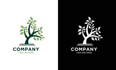 Green tree logo sign with tree sign in square frame vector art design