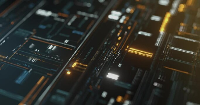 Futuristic virtual CPU processor on cryptography concept. Abstract Big data visualization animation, transfer, binary code, digit Data technology. Motion of digital data flow. 4K loop, 3D rendering
