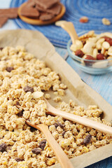 Homemade granola with nuts and chocolate