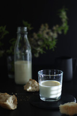 Milk and white bread in low key