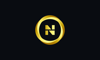 N Logo. N Letter Logo Vector Template. N Monogram Logo Vector With Gold Circle Design Template For Business