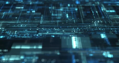 Futuristic blockchain loop animation, crypto, neural network, futuristic processor. Digital nanotechnology and high-tech CPU. Data processing and crypto currency mining. 4K loop, 3D rendering - Powered by Adobe