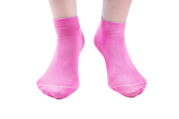 Pink socks on a white isolated background