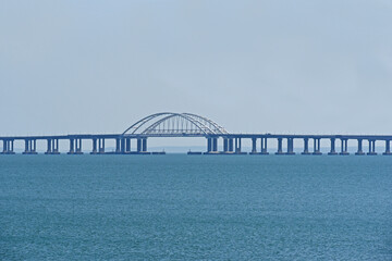 View of new Crimean bridge in Kerch strait
