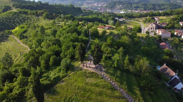 view of the city- village of Montevecchia and Curone Valley regional park, Brianza, Lombardy, Italy