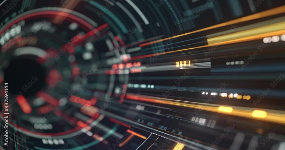 Poster abstract motion with light patterns in a tunnel, flowing computer, network, blockchain, security, te