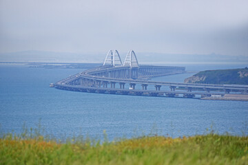 View of new Crimean bridge in Kerch strait

