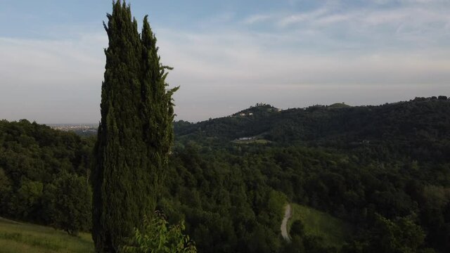view from the top of the mountain - village of Montevecchia and Curone Valley regional park, Brianza, Lombardy, Italy