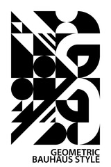 Black white bauhaus style pattern background. Geometric, circle, triangle, square, diamond shape. Texture design for print, cover, poster, flyer, brochure, banner, wall. Vector illustration.