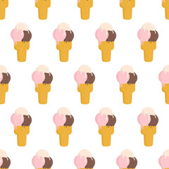 Three flavors of ice cream seamless pattern on white background. apatizer background texture. It be perfect for fabric, wrapping, packaging, digital paper and more
