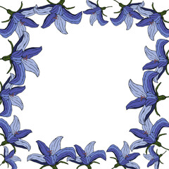 vector botanical illustration,square frame of blue flowers,for greeting cards,invitation