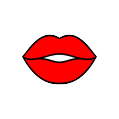Lips kiss illustration. Vector icon, symbol isolated on white. Cool sexy red kisses. Cartoon Sign for print, comics, fashion, pop art, design, stickers, decoration boards, and backgrounds.