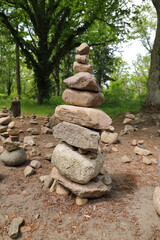 Stone pyramid on a dried-up reservoir