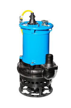 Industrial submersible pump for pumping out waste water, isolated on white background.