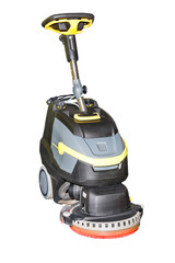 Fototapeta premium Scrubber drier with manual control for cleaning small areas, isolated on white background.