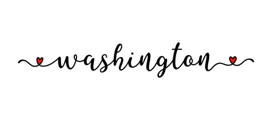 Hand drawn WASHINGTON word as banner or logo. Lettering for postcard, invitation, poster, icon, label.