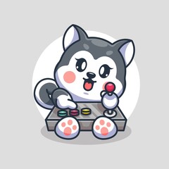 Cute husky dog gaming cartoon design