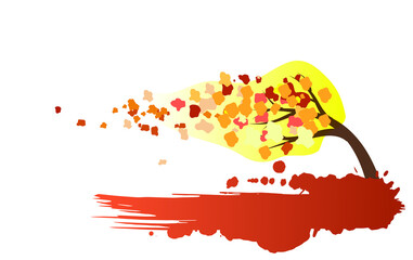 Abstract Autumn Tree in the Wind with Brushes