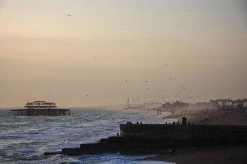 Brighton, England - 18 Oct 2011 - Brighton Beach at sunset