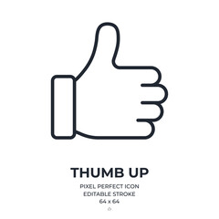 Thumb up editable stroke outline icon isolated on white background flat vector illustration. Pixel perfect. 64 x 64.