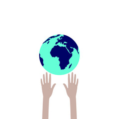 Human hands under the planet. On white background. Vector.