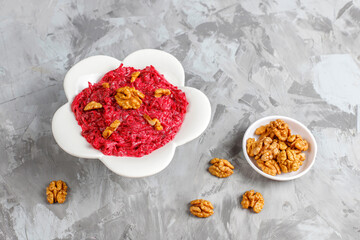 Beetroot salad with wallnuts and mayonnaise,garlic.