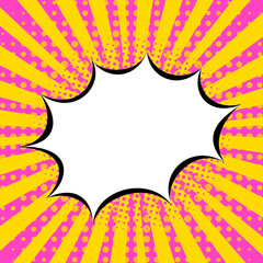 Dialog window. Pop art style. Background with rays, halftones and dots. Cloud for text. Retro comic. 