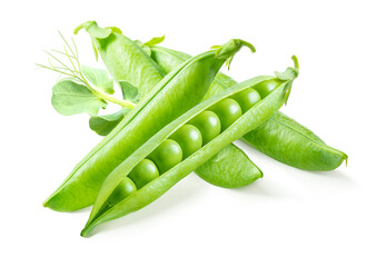 Green peas isolated on white background. Clipping path.