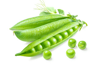 Green peas isolated on white background. Clipping path.