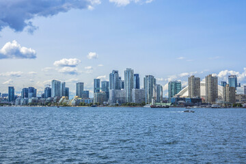 Fototapeta na wymiar The beautiful Toronto's skyline over Lake Ontario. Urban architecture of Toronto city. Ontario, Canada.