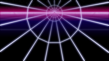 synthwave round tunnel Retro Background 3d render