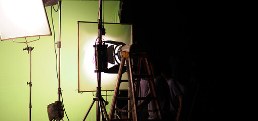 Studio light equipments for photo or film movie video. Light set for professional shooting and...