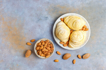 Traditional Azerbaijan holiday Novruz sweet badambura with almond.