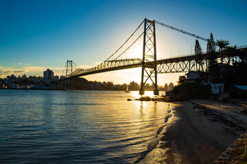 bridge at sunset Florianopolis city, Hercílio Luz bridge, Florianópolis, Santa Catarina, Brazil
