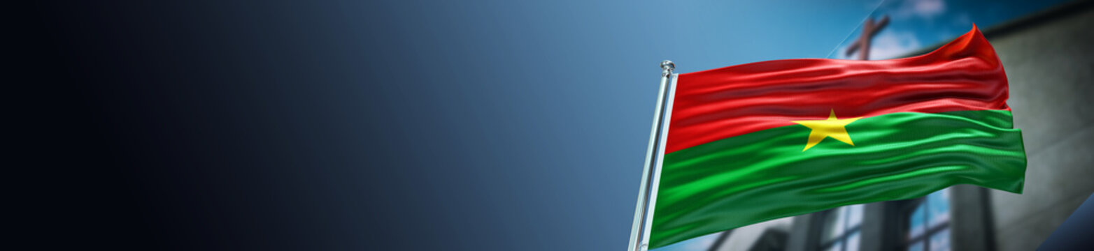 Burkina Faso Flag With Church And Large Gradient Single Flag 