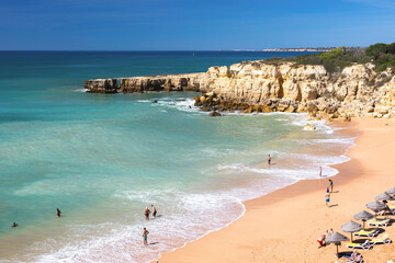 View of Praia do Castelo beach in Algarve, Portugal.