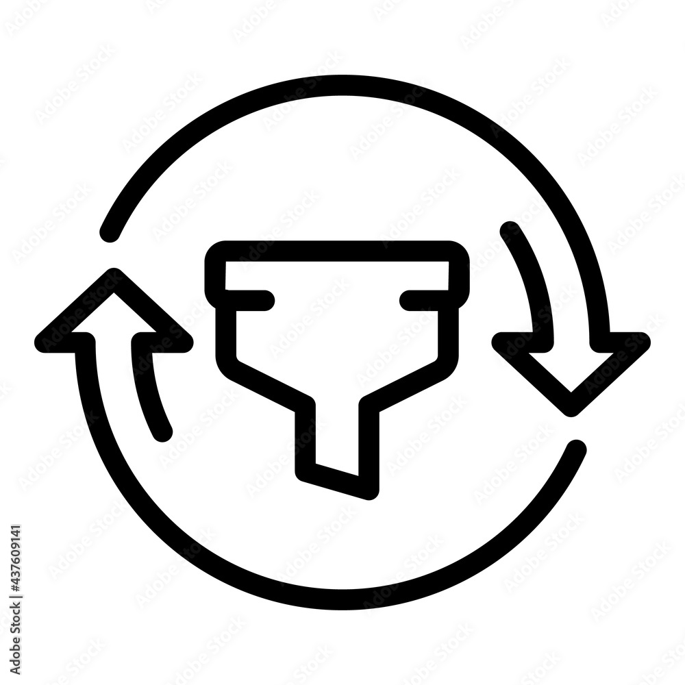 Poster filter search change icon. outline filter search change vector icon for web design isolated on white