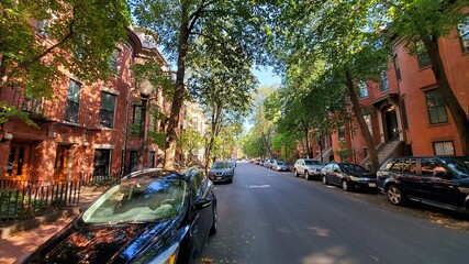green street in a city with cars (W. Canton street)